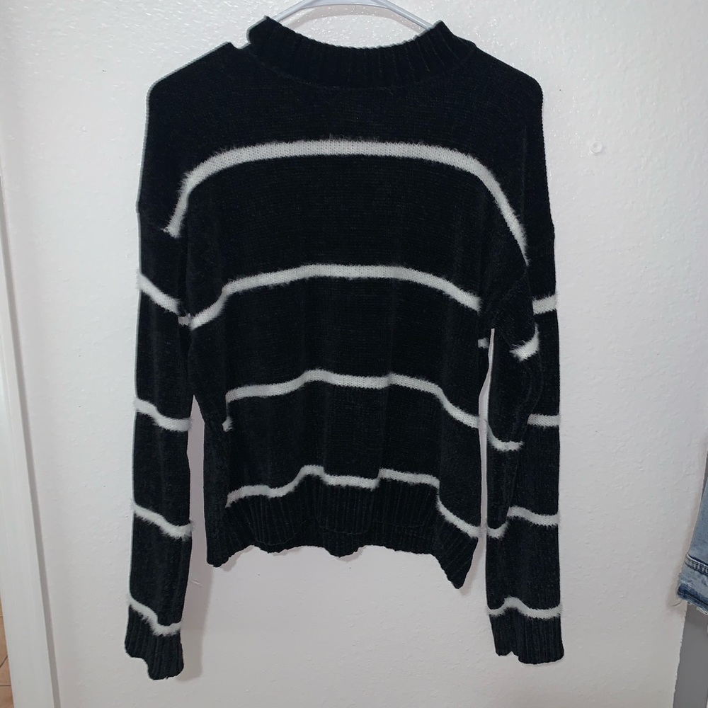 Black Striped Fuzzy Sweater